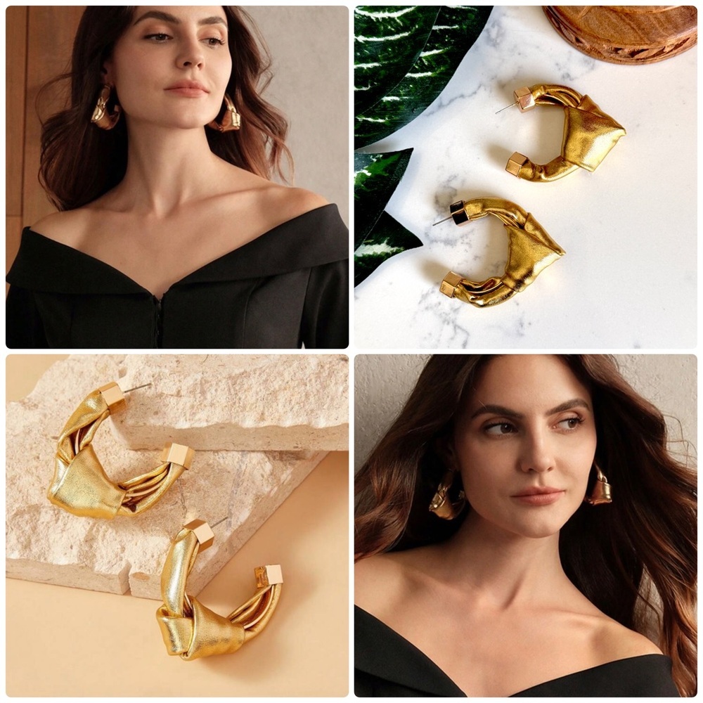 2/$30🌵 Gold Oversized Fabric Knot Thick Hoop Earrings Jumbo Trendy Jewelry NEW